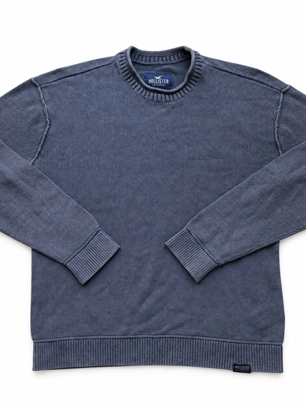 Hollister Men’s Large Gray Washed Crewneck Sweater Distressed Casual